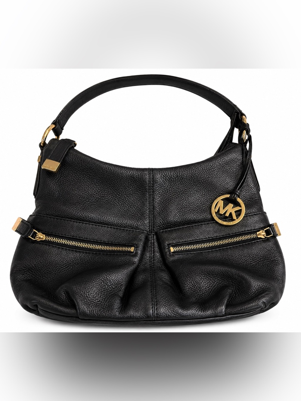 Michael Kors Black Pebbled Leather Hobo Shoulder Bag Gold Hardware Large Purse